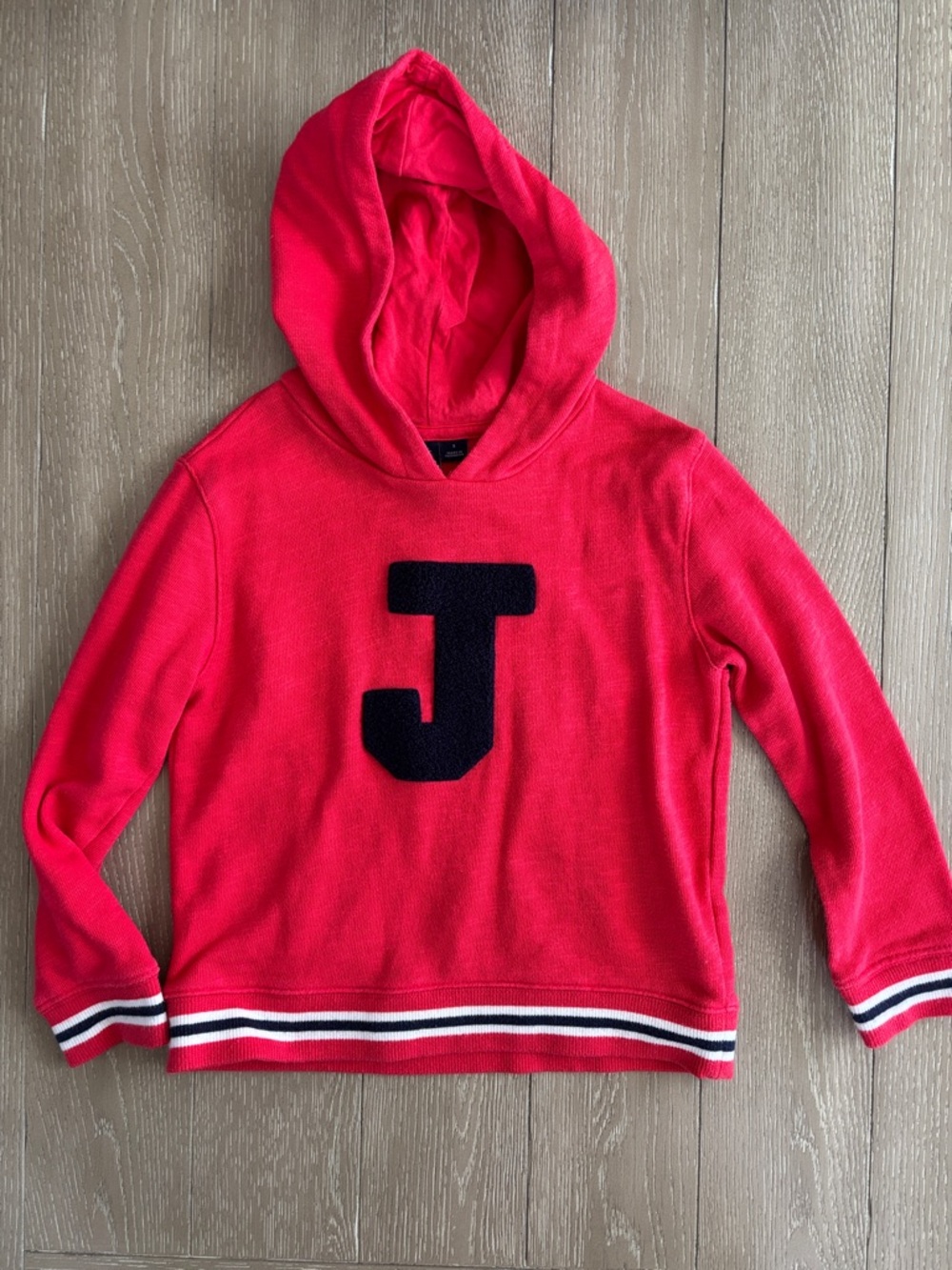 Janie and Jack Bright Pink Hooded Sweatshirt with Navy 'J' Appliqué
